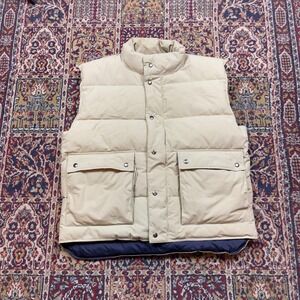 VTG 80s 90s Woodlake‎ Mens Puffer Vest Khaki Full Zip Quilted Insulated Size L